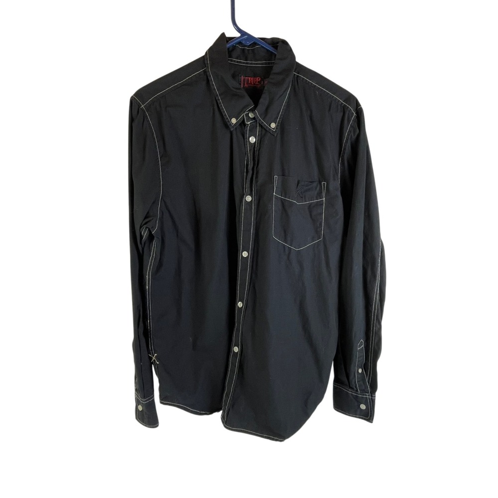 Tripp NYC Black Button Front Shirt Mens XL Long Sleeve Y2K Goth Punk